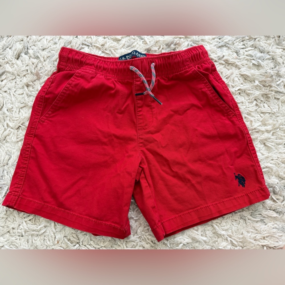 U.S. Polo Red Shorts Trunks Boys 6 7 with Embroidered Logo